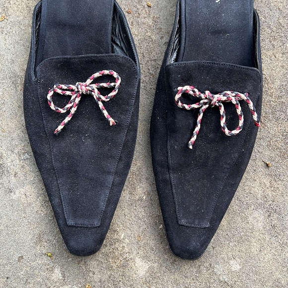 Burberry Black Suede Slip On Mules with Bow - Picture 4 of 10